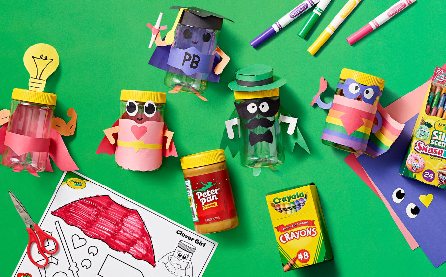 Photo of superheroes created with Crayola and Peter Pan Peanut Butter products